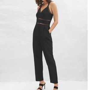 Express Linen-Blend Lace Trim Jumpsuit